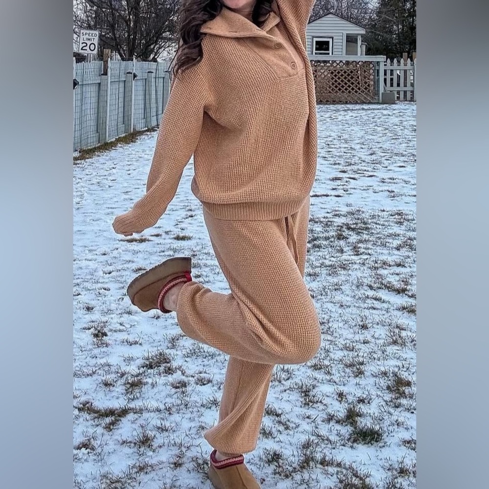 NWT Aerie CozyUp Waffle Set - Koko Brown - Size Large 🤎